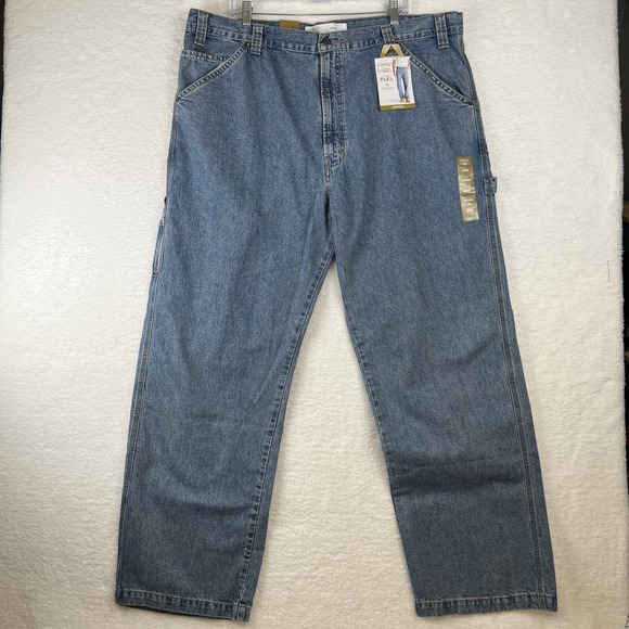 Levi Strauss Signature Premium Flex Carpenter Denim Blue Jeans Men's 42x32 NEW - Picture 1 of 15